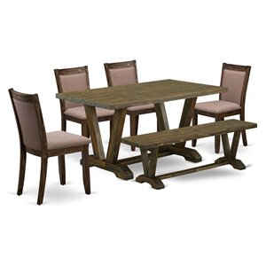 east west furniture v-style 6-piece wood dining set in jacobean/coffee