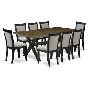 east west furniture x-style 9-piece wood dining set in black/jacobean/gray