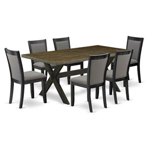 East West Furniture X-Style 7 Pieces Wood Dining Set in Black/Jacobean/Dark Gray