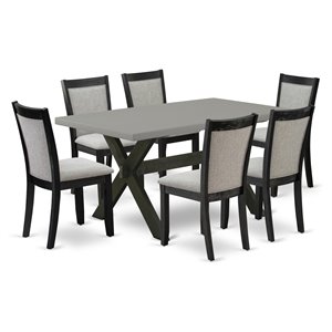 East West Furniture X-Style 7-Piece Wood Dining Set in Cement/Shitake Gray/Black