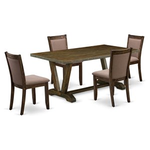 east west furniture v-style 5-piece wood dining set in coffee/jacobean