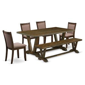 east west furniture v-style 6-piece wood dining set in coffee/jacobean