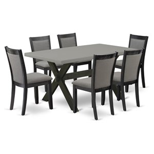 East West Furniture X-Style 7-Piece Wood Dining Set in Cement/Black/Dark Gray