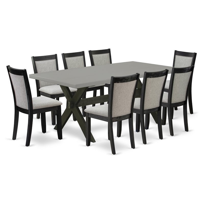 East West Furniture X-Style 9-Piece Wood Dining Set in Black/Cement/Shitake Gray