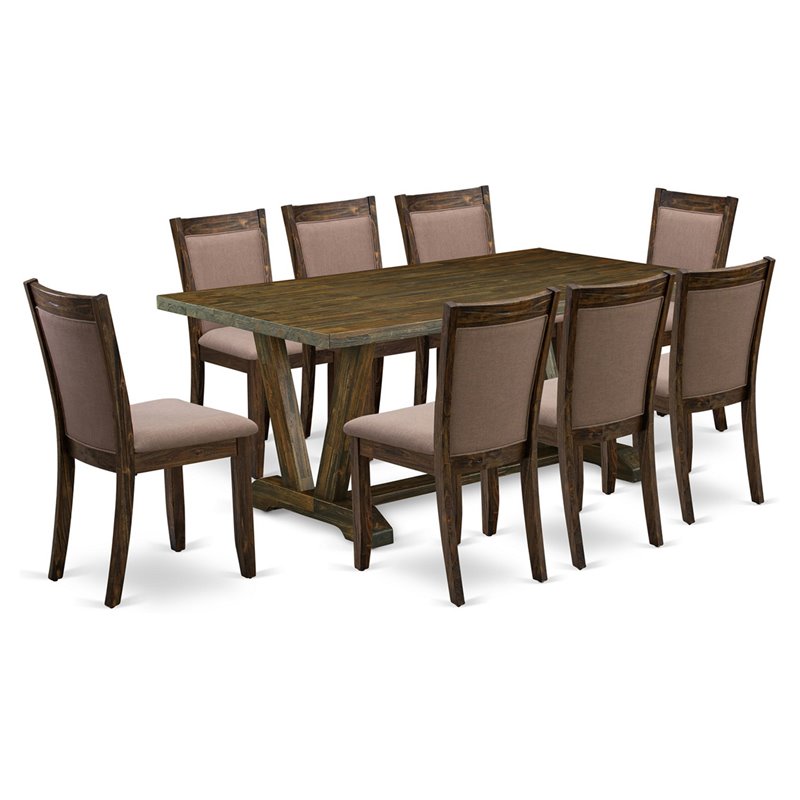 East West Furniture V-Style 9-Piece Wood Dining Set in Coffee/Jacobean