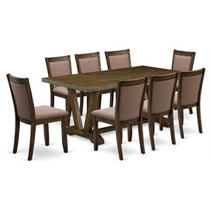 east west furniture v-style 9-piece wood dining set in coffee/jacobean