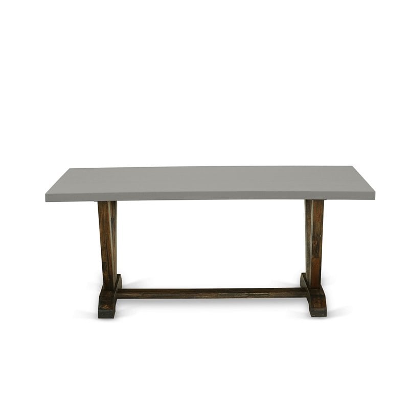 East West Furniture V-Style 9-Piece Wood Dining Set in Cement/Gray/Jacobean