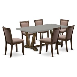 East West Furniture V-Style 7-Piece Wood Dining Set in Coffee/Jacobean/Cement