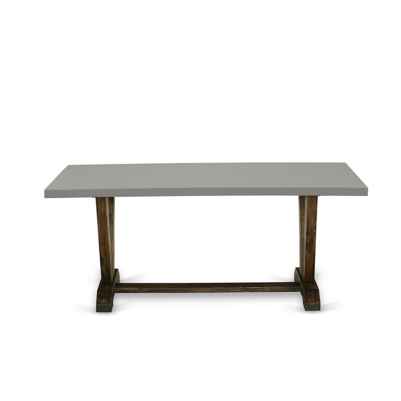 East West Furniture V-Style 9-Piece Wood Dining Set in Coffee/Jacobean/Cement