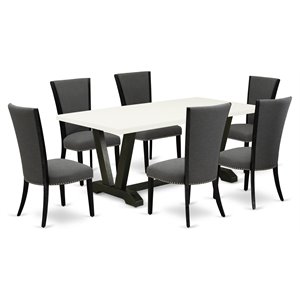 East West Furniture V-Style 7-Piece Wood Dining Set in Dark Gray/Black/White