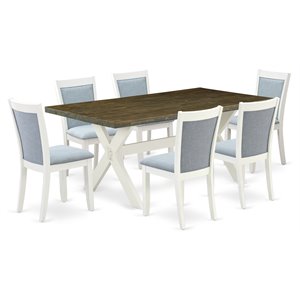 East West Furniture X-Style 7-Piece Wood Dining Set in Blue/Jacobean/White