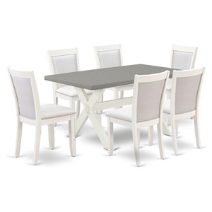 East West Furniture X-Style 7-Piece Wood Dining Set in Cream/Cement/White