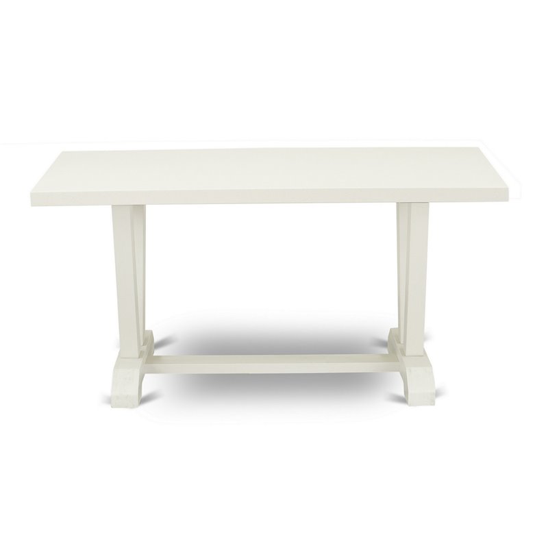 East West Furniture V-Style 6 Pieces Wooden Dining Set in White/Pond Green