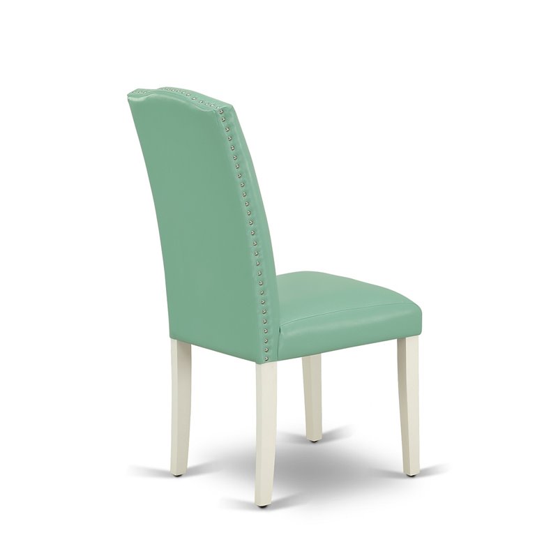 East West Furniture V-Style 6 Pieces Wooden Dining Set in White/Pond Green