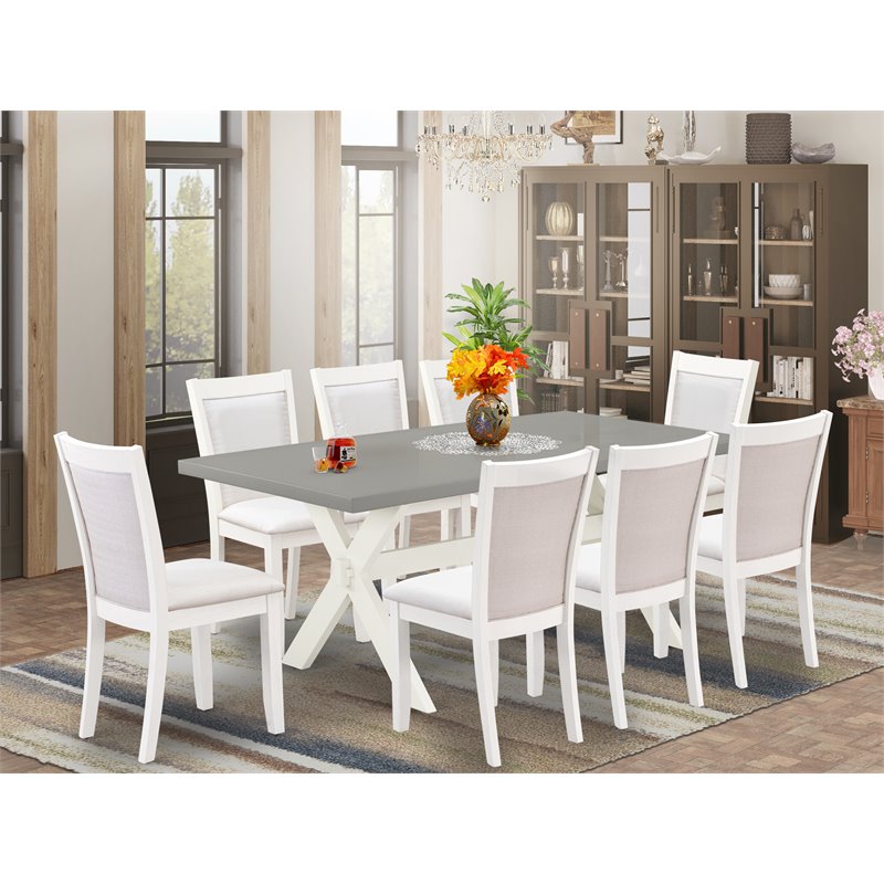East West Furniture X-Style 9-Piece Wood Dining Set in Cement/White/Cream