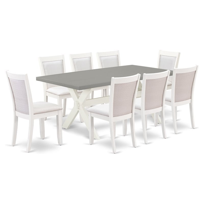 East West Furniture X-Style 9-Piece Wood Dining Set in Cement/White/Cream