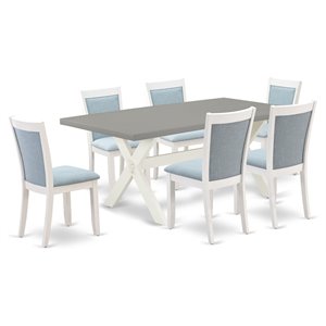 East West Furniture X-Style 7-Piece Wood Dining Set in Cement/White/Blue