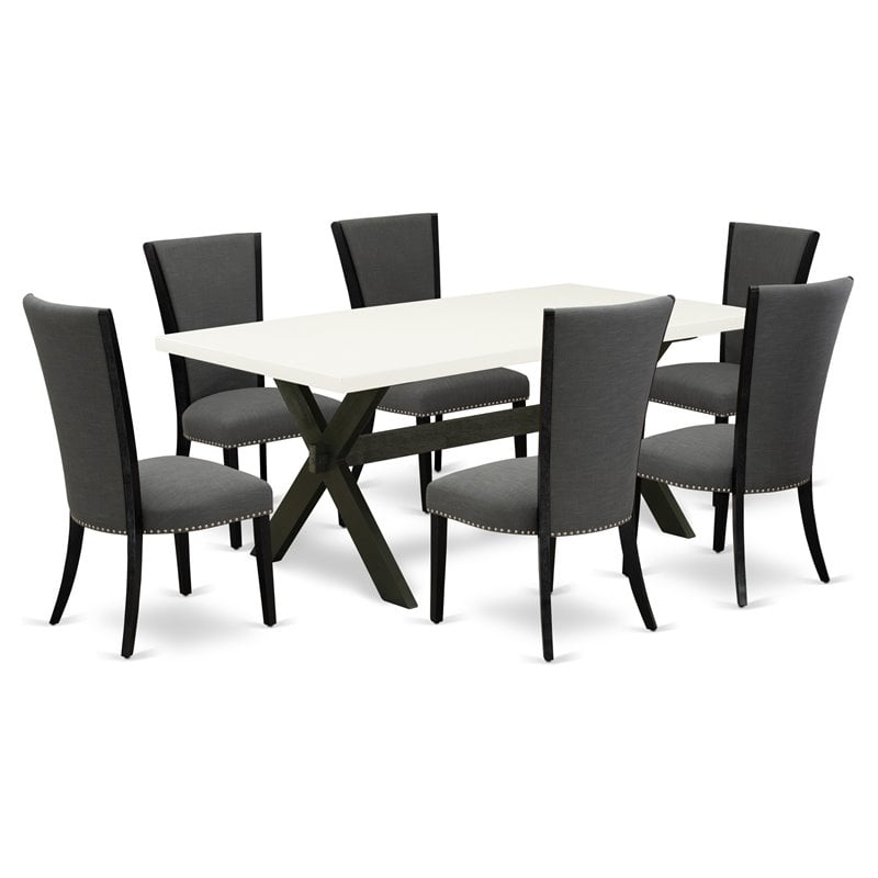 East West Furniture X-Style 7-Piece Wood Dining Set in Black/White/Dark Gray