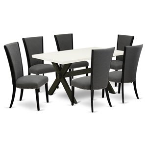 East West Furniture X-Style 7 Pieces Wood Dining Set in Black/White/Dark Gray