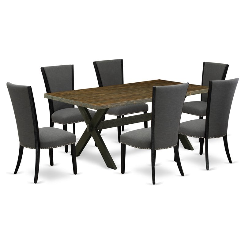 East West Furniture X-Style 7-Piece Wood Dining Set in Jacobean/Dark Gray/Black
