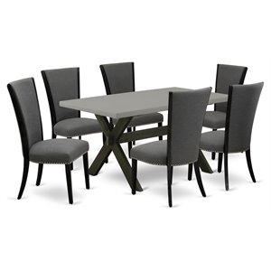 East West Furniture X-Style 7-Piece Wood Dining Set in Cement/Dark Gray