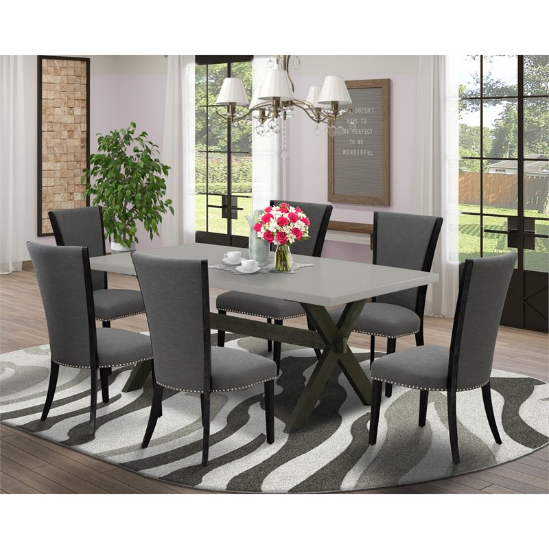 East West Furniture X-Style 7 Pieces Wood Dining Set in Cement/Dark Gray