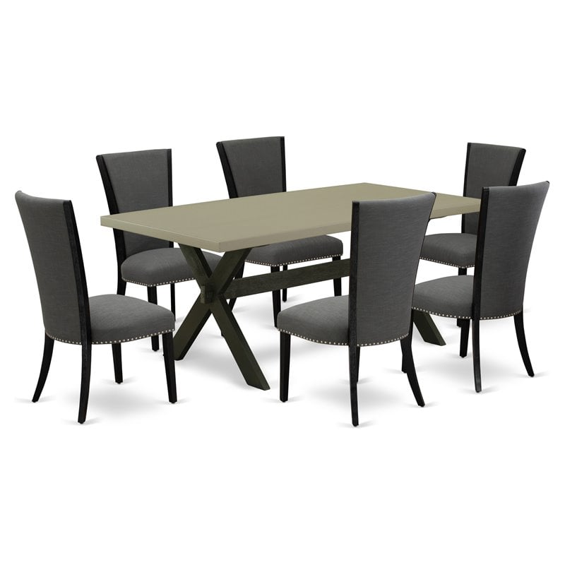 East West Furniture X-Style 7 Pieces Wood Dining Set in Cement/Dark Gray