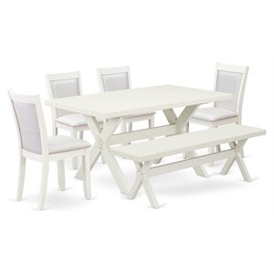 East West Furniture X-Style 6-Piece Asian Wood Dining Set in Cream/White