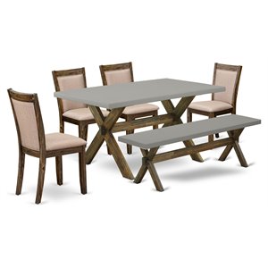 East West Furniture X-Style 6-Piece Wood Dining Set in Cement/Dark Khaki Gray