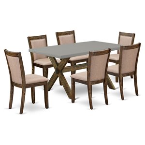 East West Furniture X-Style 7-Piece Wood Dining Set in Cement/Dark Khaki Gray
