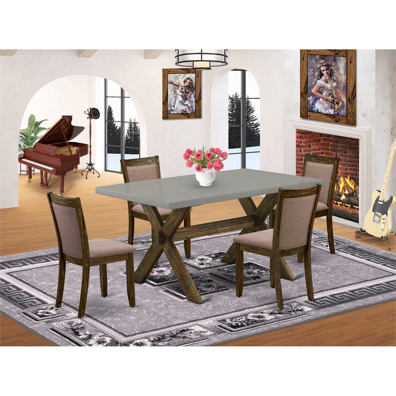 East West Furniture X-Style 5-Piece Wood Dining Set in Cement/Coffee