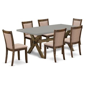 East West Furniture X-Style 7-Piece Wood Dining Set in Jacobean/Cement/Gray