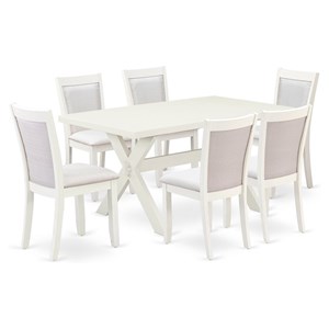 East West Furniture X-Style 7-Piece Asian Wood Dining Set in Cream/White