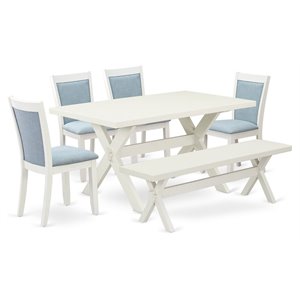 East West Furniture X-Style 6-Piece Asian Wood Dining Set in Baby Blue/White
