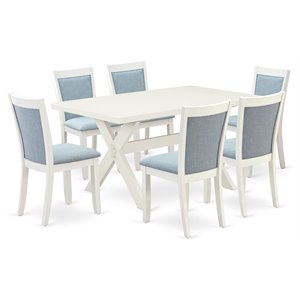 East West Furniture X-Style 7-Piece Asian Wood Dining Set in Baby Blue/White