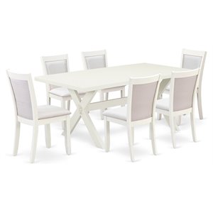 East West Furniture X-Style 7-Piece Asian Wood Dining Set in White/Cream