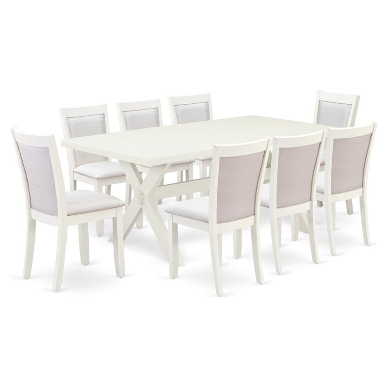 East West Furniture X-Style 9-Piece Asian Wood Dining Set in White/Cream