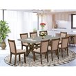 East West Furniture X-Style 9-Piece Wood Dining Set in Jacobean/Cement/Gray