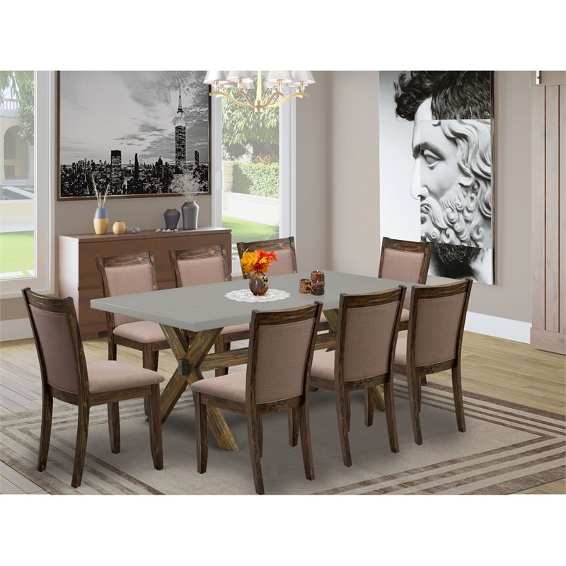 East West Furniture X-Style 9-Piece Wood Dining Set in Jacobean/Cement/Coffee