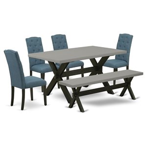 East West Furniture X-Style 6-Piece Wood Dining Set in Black/Cement/Blue