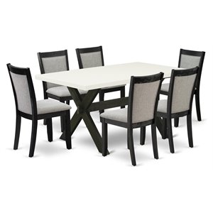 East West Furniture X-Style 7-Piece Wood Dining Set in White/Shitake Gray/Black