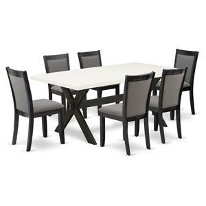 East West Furniture X-Style 7-Piece Wood Dining Set in White/Black/Dark Gray