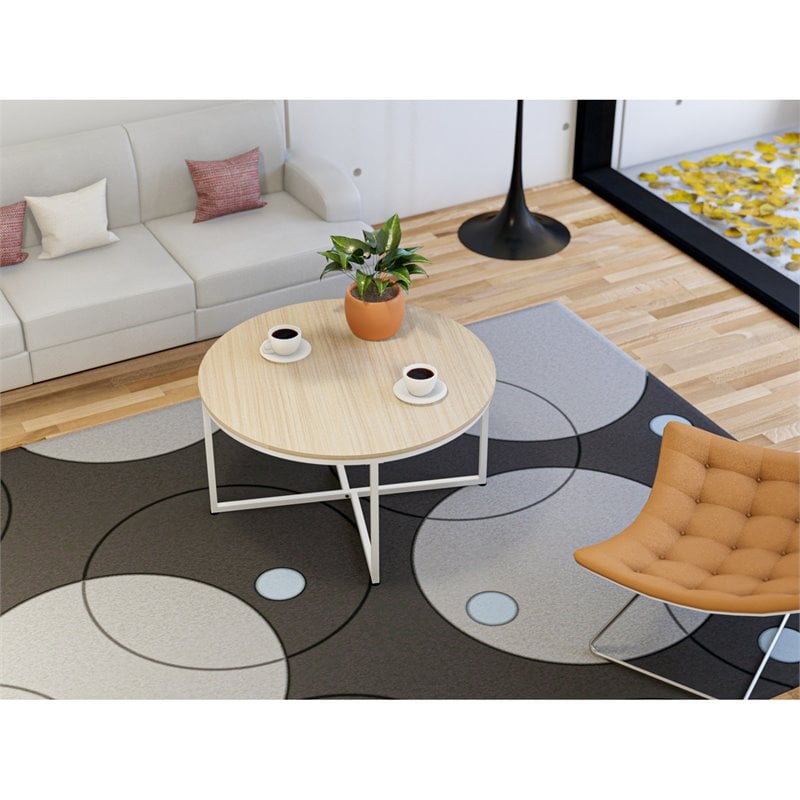 East West Furniture Madison Mid-Century Metal and Wood Coffee Table in White