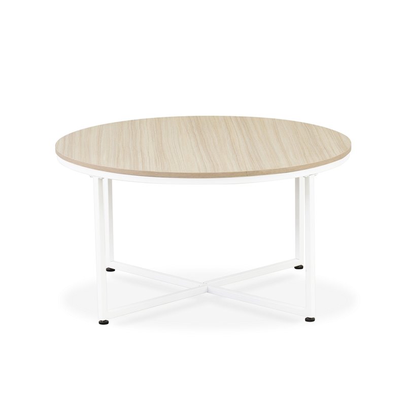 East West Furniture Madison Mid-Century Metal and Wood Coffee Table in White