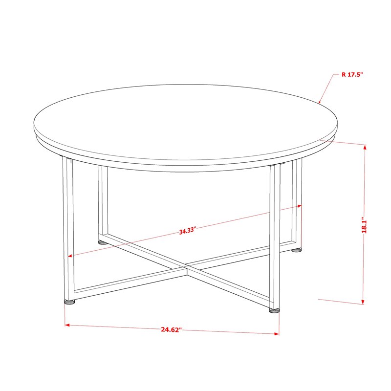 East West Furniture Madison Mid-Century Metal and Wood Coffee Table in White