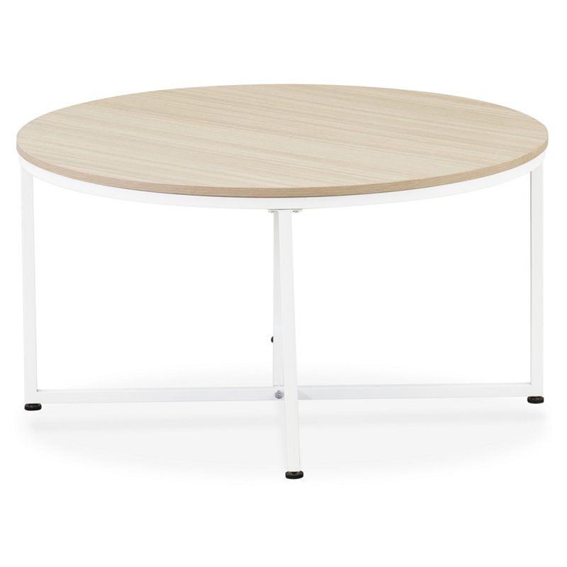 East West Furniture Madison Mid-Century Metal and Wood Coffee Table in White
