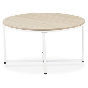 East West Furniture Madison Mid-Century Metal and Wood Coffee Table in White