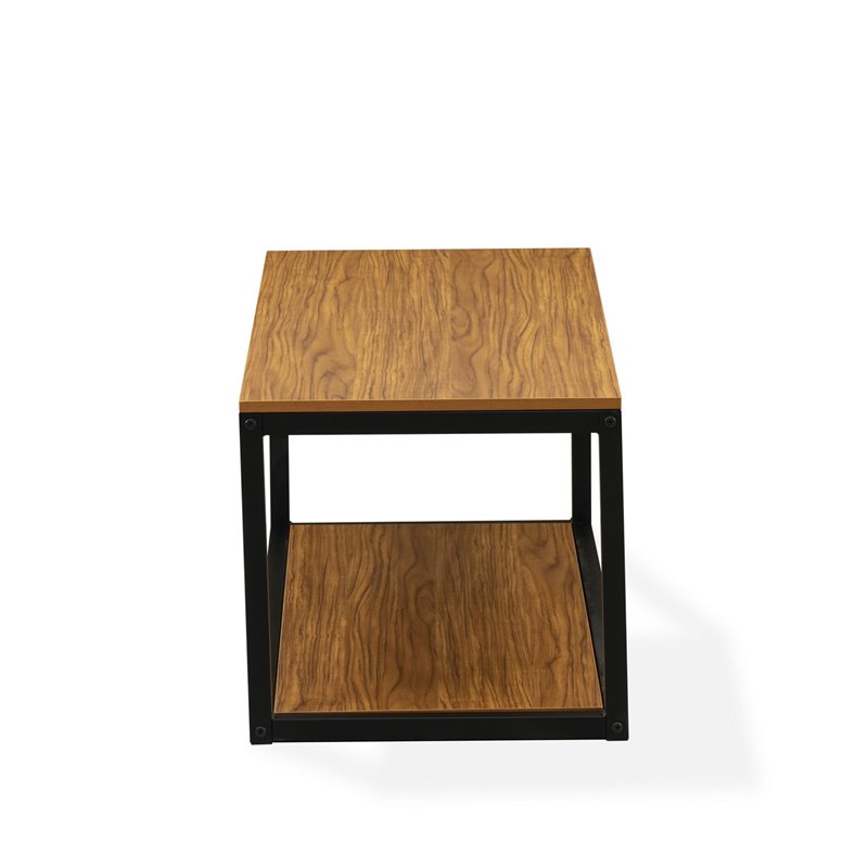 East West Furniture Norwich Metal and Wood Coffee Table in Black/Walnut