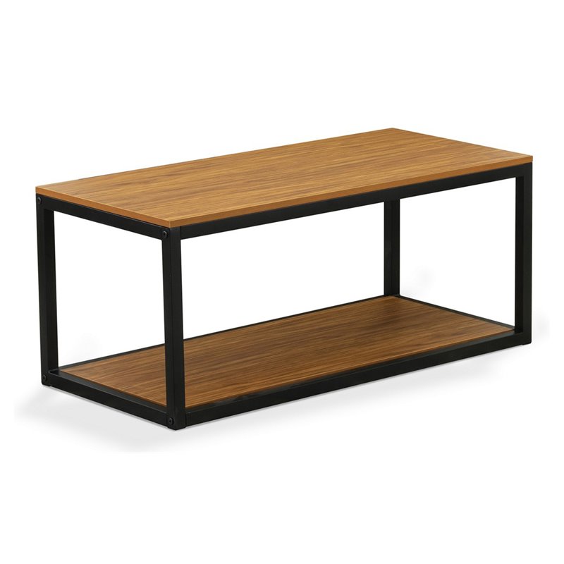 East West Furniture Norwich Metal and Wood Coffee Table in Black/Walnut