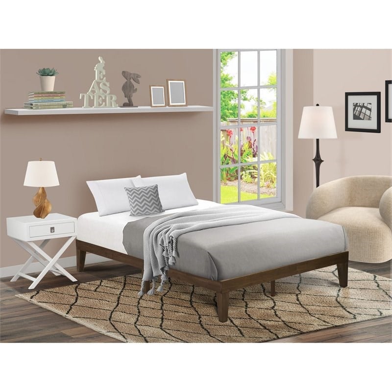 East West Furniture Denton Engineered Wood Queen Bed in Weathered Walnut